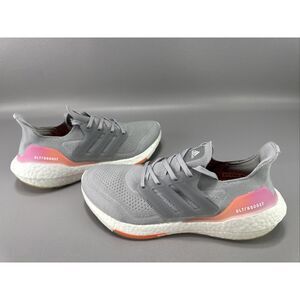 Adidas Ultraboost 21 Shoes Womens Size 9.5 Gray Athletic Running Sneakers FY0397